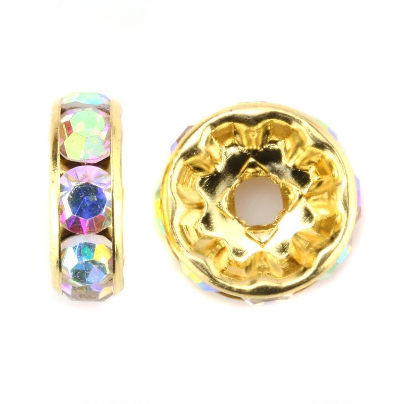 RUBYCA 100pcs Round Rondelle Spacer Bead Gold Tone 6mm AB White Czech Crystal - Image 2